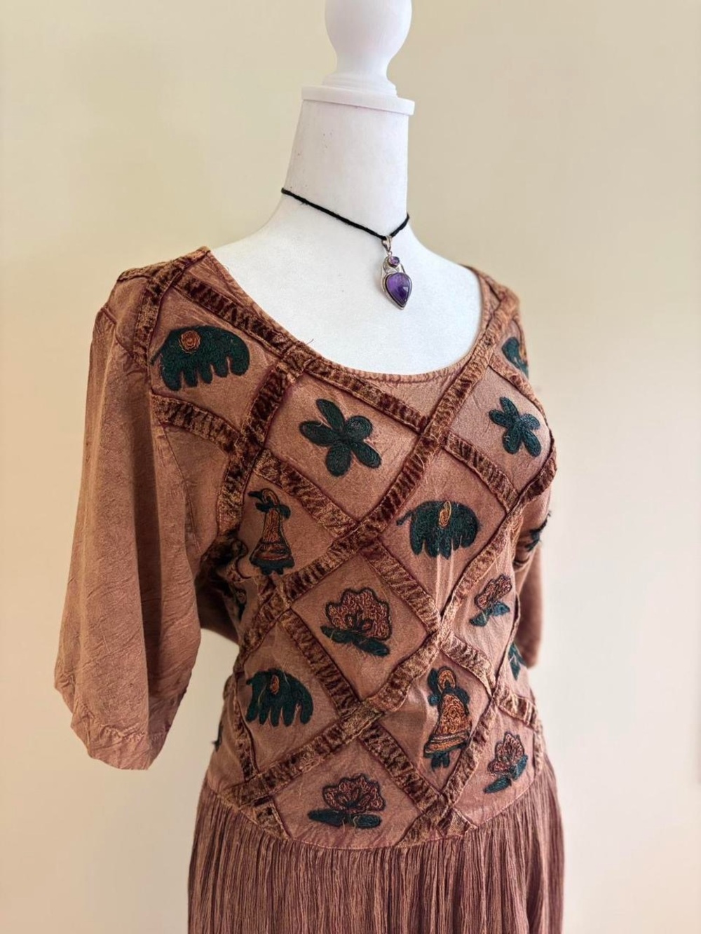 ❤️SOLD ON DEPOP❤️ Vintage 90s boho grunge embroidery babydoll maxi dress cottage - Picture 4 of 8